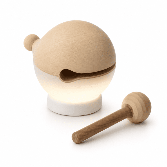Fish Night Light, Tap Control Wooden Fish Style Bedside Lamp, Creative Soft Glow Pat Light with Mini Mallet, Low Power Desk Decor Light for Bedroom, Reading Corner & Nightstand