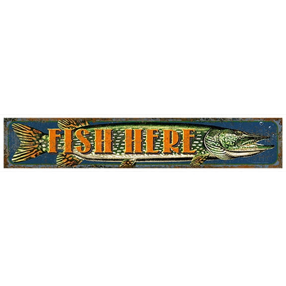 Fish Here Novelty Sign | Indoor/Outdoor | Funny Home Décor for Garages, Living Rooms, Bedroom, Offices | SignMission personalized gift Wall Plaque Decoration