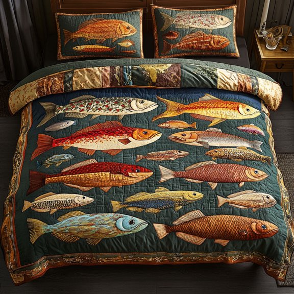 Fish Oasis 3-Piece Quilted Bedding Set