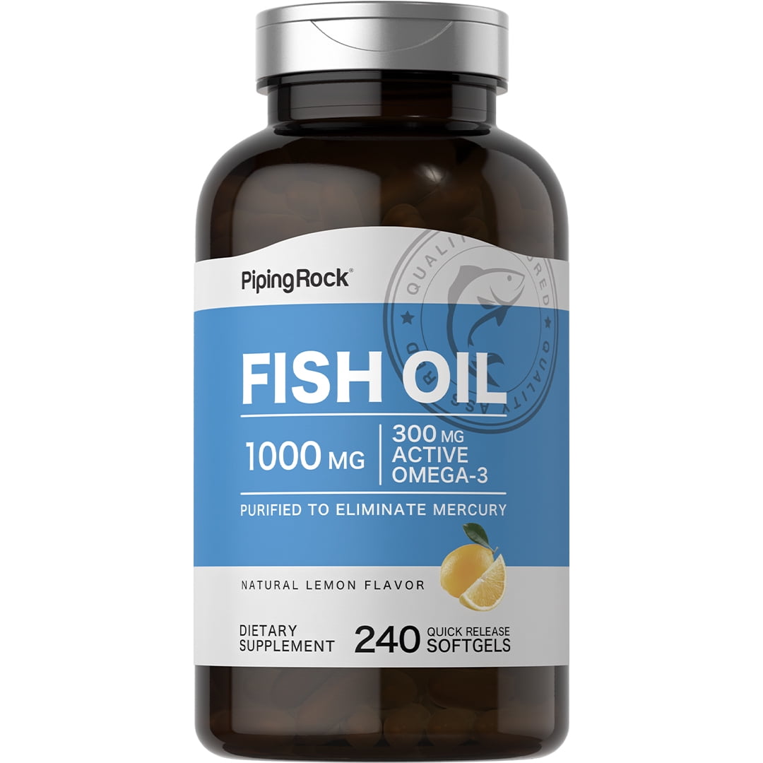 Fish Oil 1000 mg | 240 Softgels for Men and Women | Lemon flavor | by Piping Rock