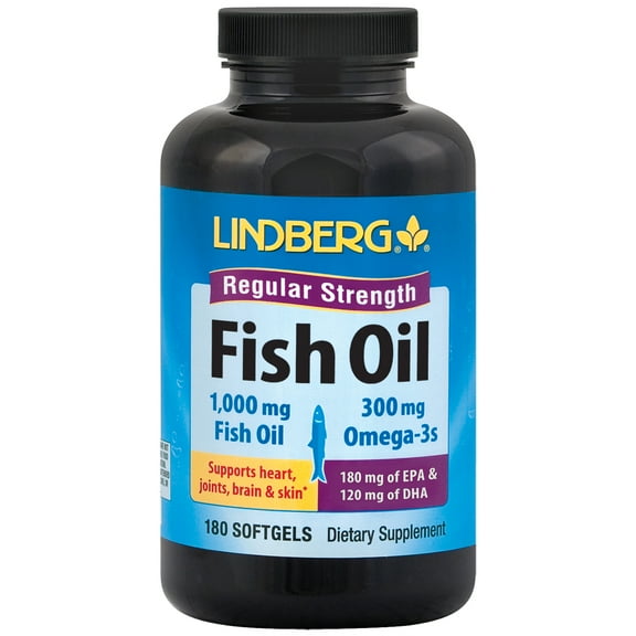 Fish Oil 1000mg | 180 Softgels | 300mg Omega-3 | Non-GMO, Gluten Free | by Lindberg