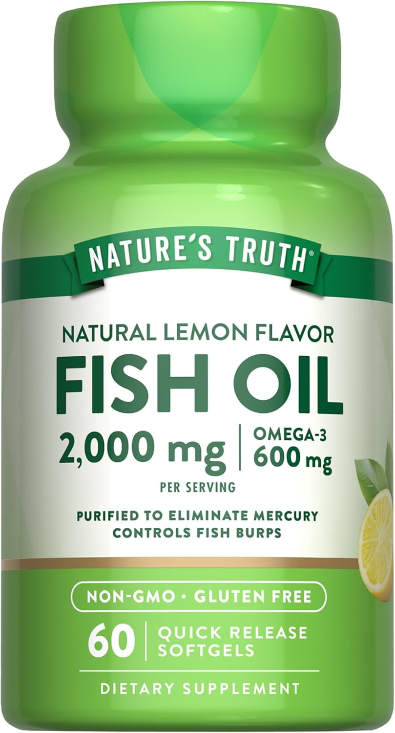 Fish Oil | 2000mg | 60 Softgels | Omega 3 Supplement | Lemon Flavor | by Nature's Truth