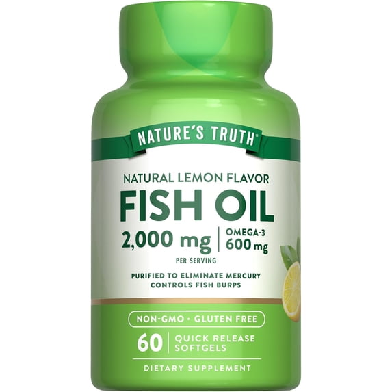 Fish Oil | 2000mg | 60 Softgels | Omega 3 Supplement | Lemon Flavor | by Nature's Truth