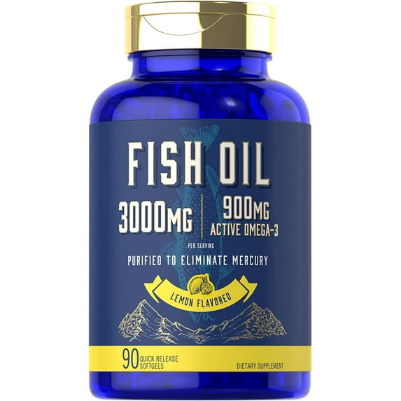 Fish Oil 3000mg | 900mg Omega 3 | 90 Softgels | Lemon Flavor | Non-GMO and Gluten Free Supplement