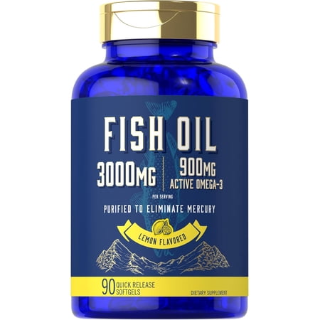 Fish Oil 3000mg | 900mg Omega 3 | 90 Softgels | Lemon Flavor | Non-GMO and Gluten Free Supplement