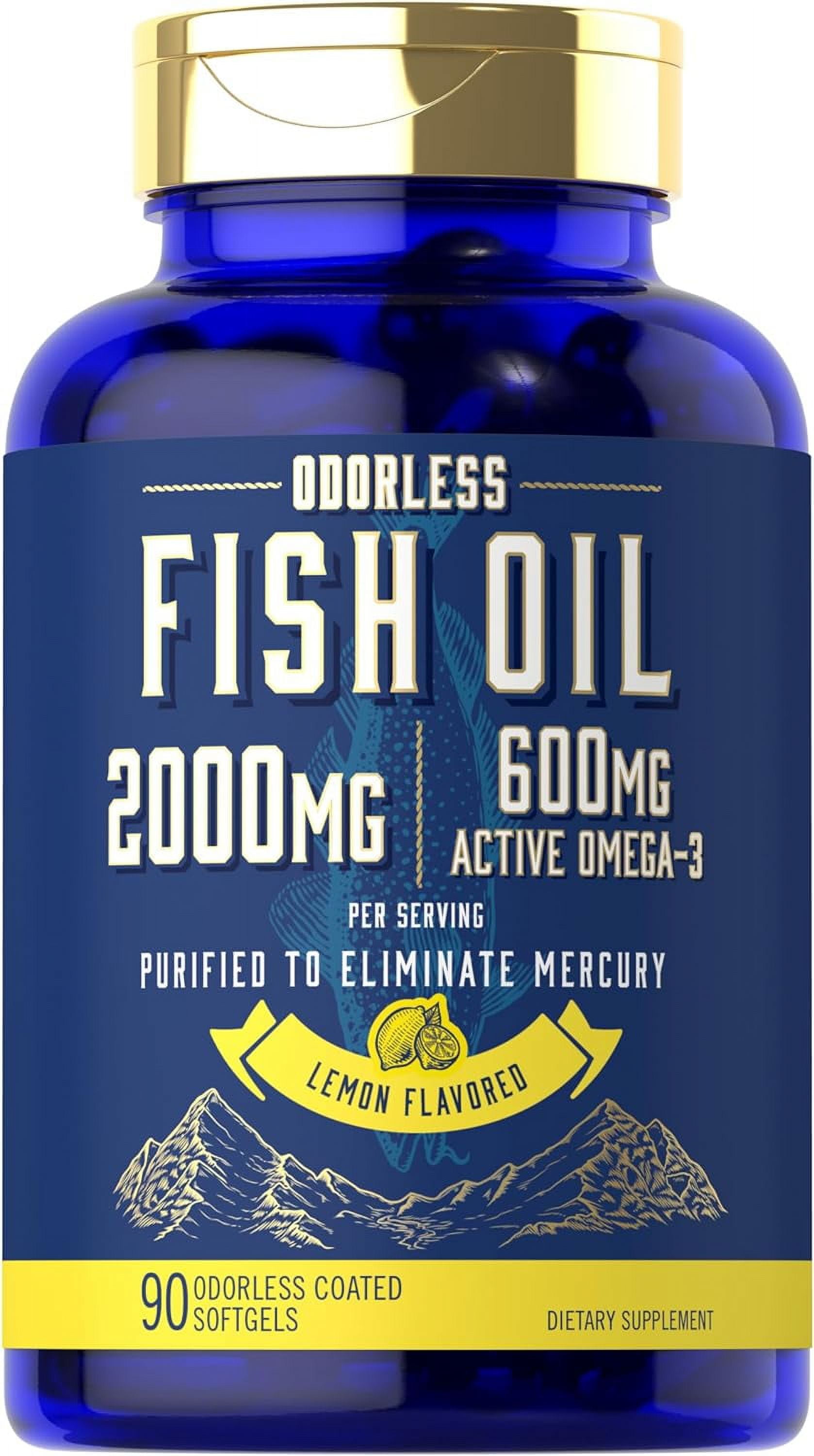 Fish Oil Pills 2000mg 600mg Omega 3 90 Odorless Softgels Lemon