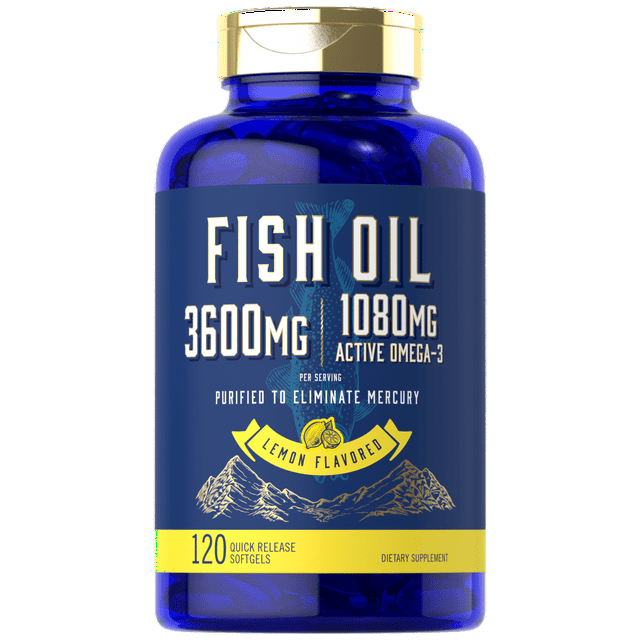 Fish Oil Pills 3600mg 1080mg Omega 3 120 Lemon Flavored Softgels NonGMO and Gluten Free