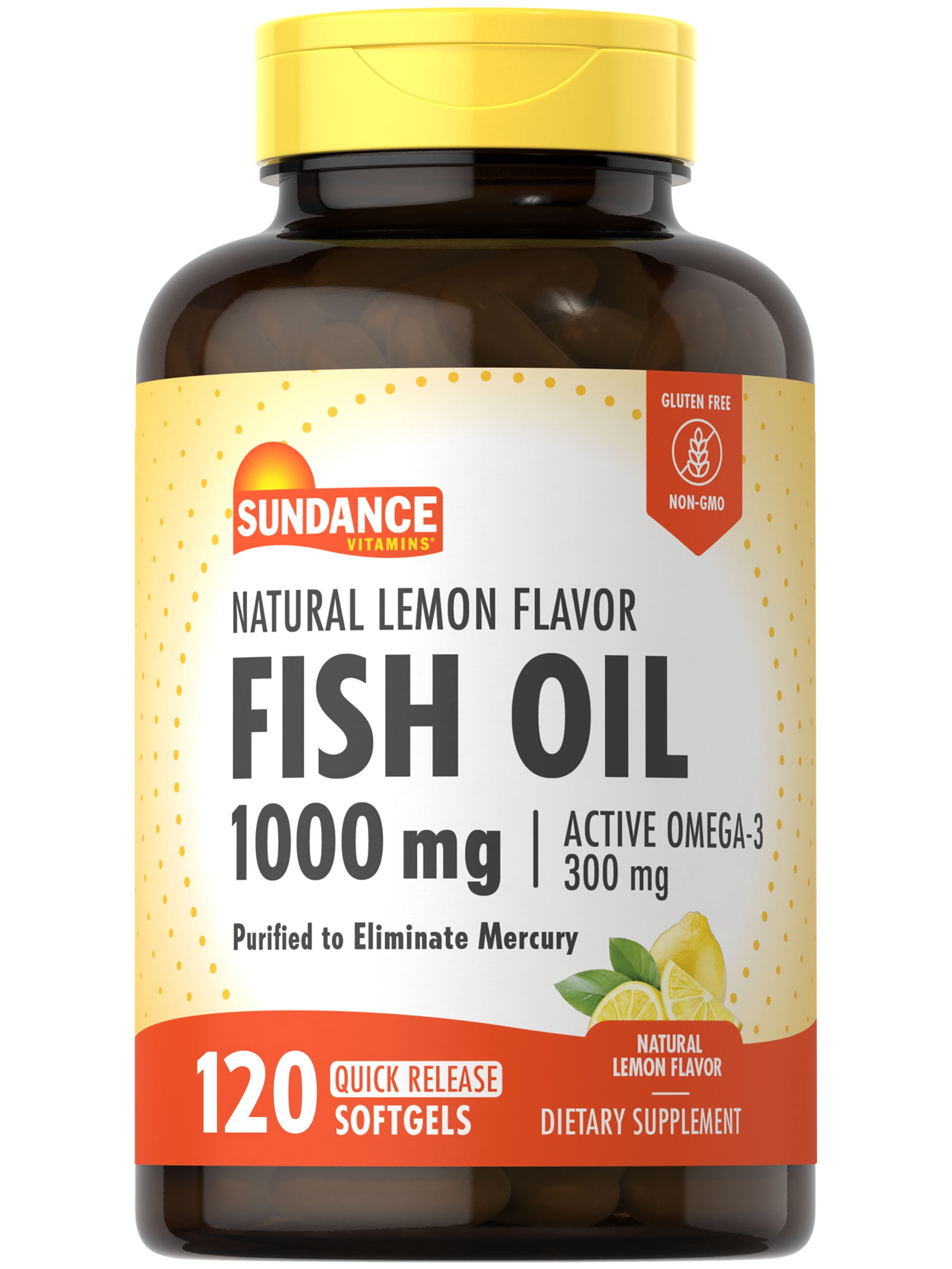Fish Oil Softgels 1000mg | 120 Count | Natural Lemon Flavor | Non-GMO, Gluten Free | by Sundance