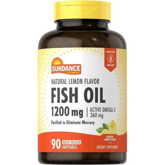 Fish Oil Softgels 1200mg | 90 Count | Omega-3 | Lemon Flavor | for Men and Women | by Sundance