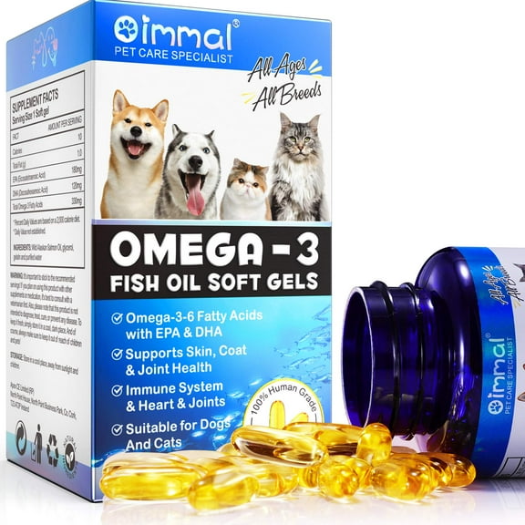 Fish Oil for Dogs - Skin and Coat Omega-3 Drop - Dog Dry Skin & Dog Shedding Support - Promoting Shiny Coat - No Fishy - 120 Count Softgels