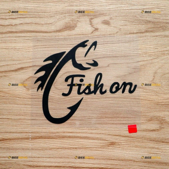 Fish On Bass Fishing Hook Hunting Life Sticker Decal Vinyl - Black 5 Inches - No Background Die Cut for Car Boat Laptop Cup