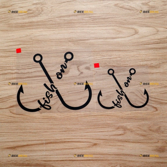 Fish On Hook Crossed Fishing Life Sticker Decal Vinyl - 2 Pack Black, 4 Inches, 6 Inches - No Background Die Cut for Car Boat Laptop