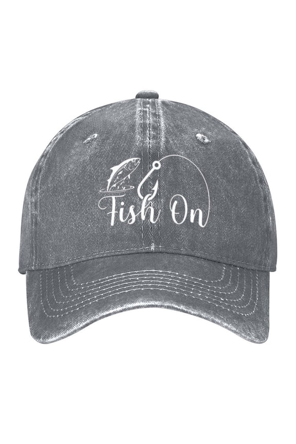 Fish On Vintage Wash Dad Hat Adjustable Curved Brim Baseball Cap,Casual Outdoor Sports Fishing Cap for Men and Women
