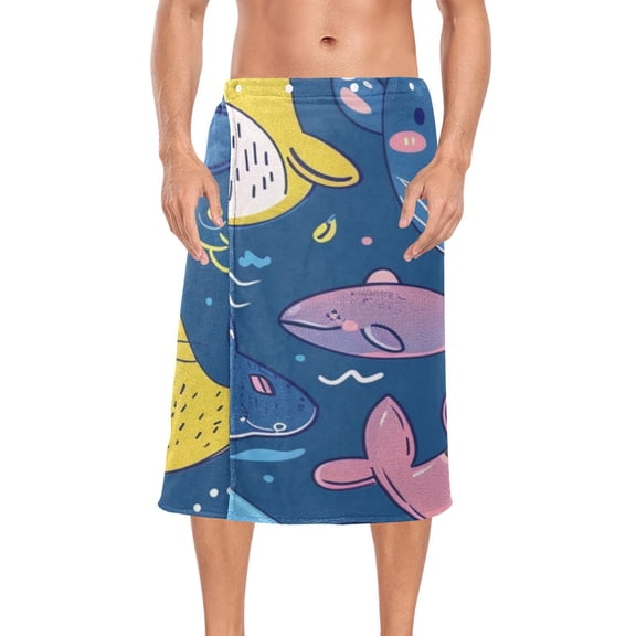 Fish Or Cat Bath Towel Wrap for Man Adjustable Shower Wrap Button Closure Body Towel for Sauna Gym