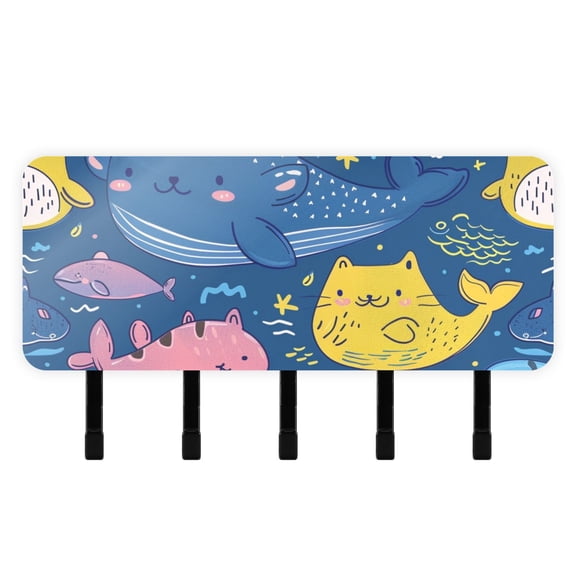 Fish Or Cat Mail Holder Organizer Wall Mount with Shelf Key Holder Key Rack with 5 Key Hooks for Wall Decorative