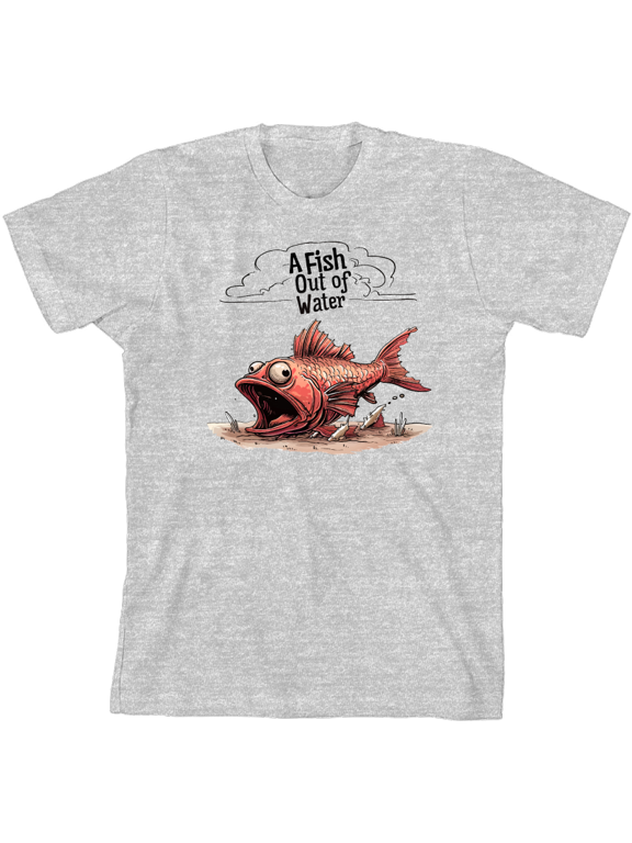 Fish Out of Water Youth Heather Gray Crew Neck Short Sleeve Tee-Medium