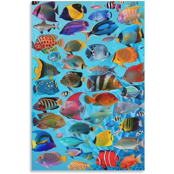 Fish Painting, Canvas Art Panel, Picture, Framed, Modern Poster, Decorative Painting, Canvas, Room Decor, Interior Decoration, Entryway, Wall Hanging, Sofa Background Painting, 12x16 inch Unframed