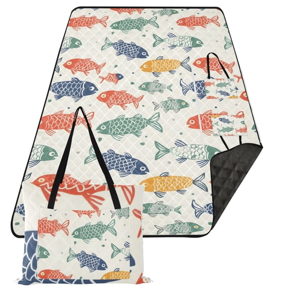 Fish Paper Cutting Extra Large Picnic Beach Blanket Waterproof Sand Proof Portable Outdoor Mat 80x118