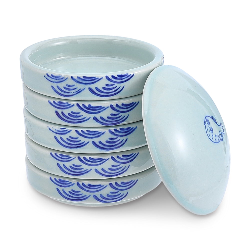 Fish Pattern Ceramic Watercolor Palette with Lid 5 Layer Paint Tray Dark Sea Green 86x97mm Inner Diameter: 70mm