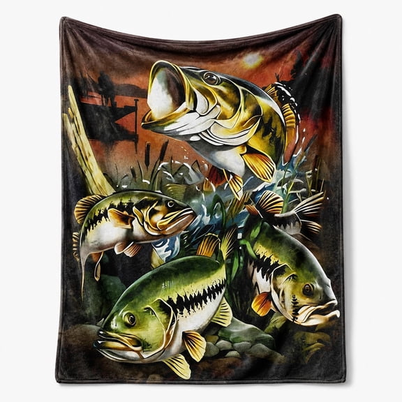 Fish Pattern Fleece Blanket, 280 GSM Soft Polyester Throw for Sofa, Travel & Camping