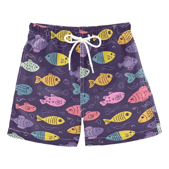 Fish Pattern Swim Trunks Quick Dry Beach Pool Board Shorts Lightweight Stylish Print Sizes 2T to XL