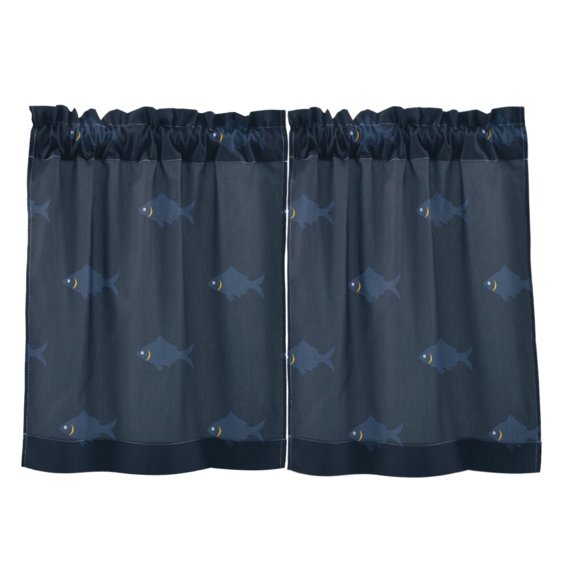 Fish Pattern Tier Curtain Set of 2 Kitchen Curtains 27x24 Inch Privacy Semi Sheer