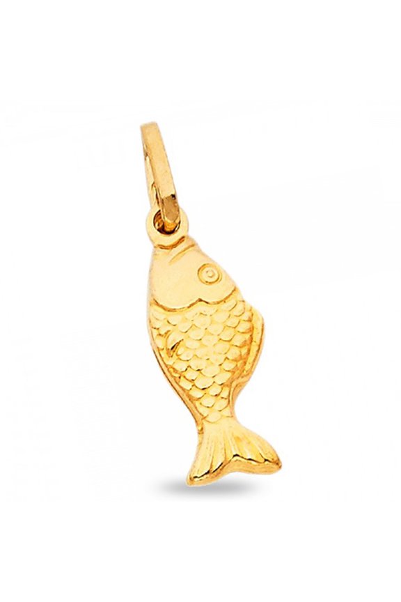 Fish Pendant Solid 14k Yellow Gold Fish On A Hook Charm Design Polished Genuine Small 18 x 10 mm