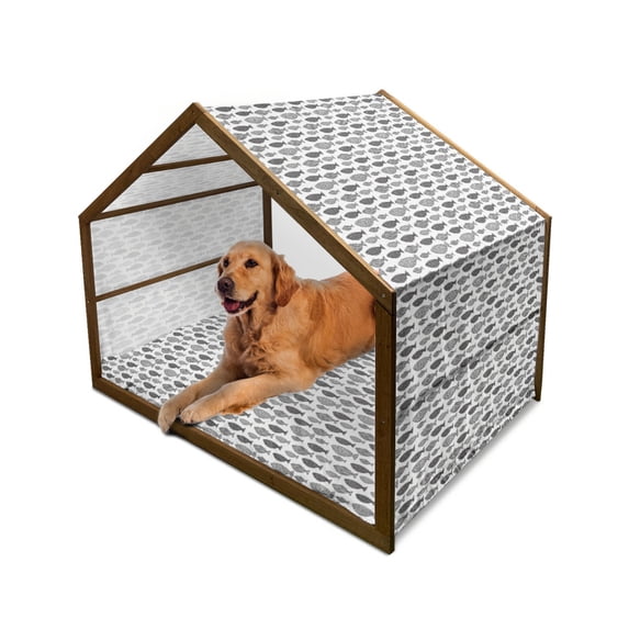 Fish Pet House, Minimalist Fish with Pared down Dots and Stripped Lines Sea Animal Image, Outdoor & Indoor Portable Dog Kennel with Pillow and Cover, 5 Sizes, Black White, by Ambesonne