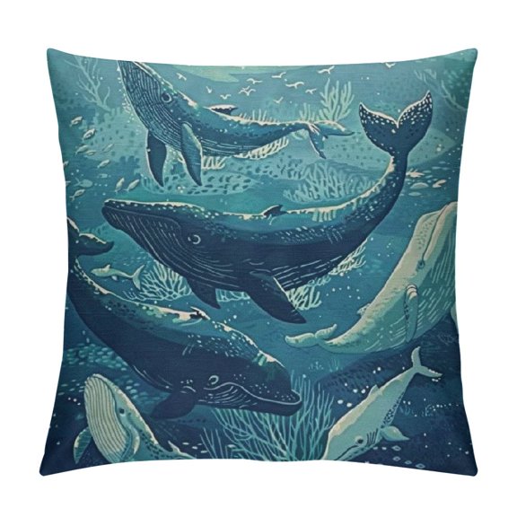 Fish Pillows Nature Nautical Ocean Sea Seaweed Coral Whale Shark Dolphin Throw Pillow Cover Decorative Pillow Case Square Cushion Accent Home