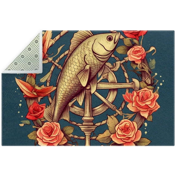 Fish Polyester Right-Angle Floor Mat - Kitchen Mat for Indoor Outdoor Use - Durable Waterproof Entrance Mat for Home and Office - Grey Color