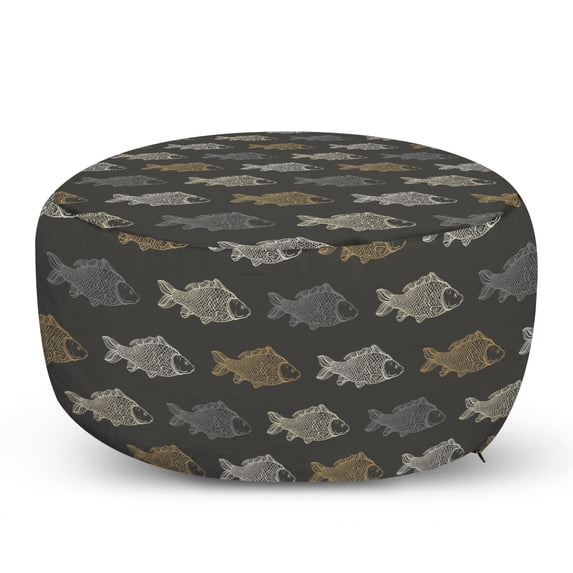 Fish Pouf Cover with Zipper, Rhythmic Koi Fish Underwater Pattern on Dark Background, Soft Decorative Fabric Unstuffed Case, 30" W X 17.3" L, Grey Multicolor, by Ambesonne