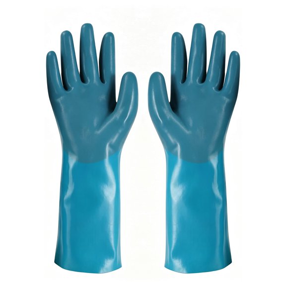 Fish Prep Work Gloves with Long Cuff Water-Blocking Rubber Shell, Textured Grip for Seafood Rinse and Washdown Tasks
