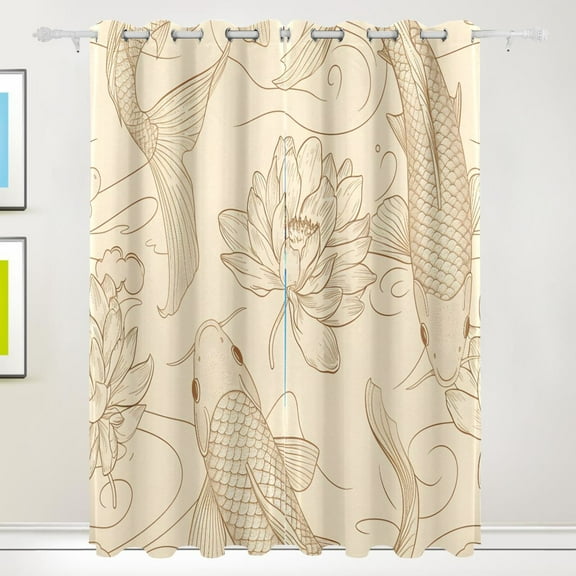 Fish Print Black Out Curtains 84 Inch Length Curtains for Sliding Glass Doors Bedroom Living Room 2 Pack