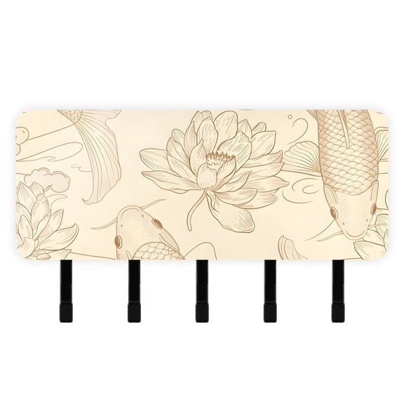 Fish Print Mail Holder Organizer Wall Mount with Shelf Key Holder Key Rack with 5 Key Hooks for Wall Decorative