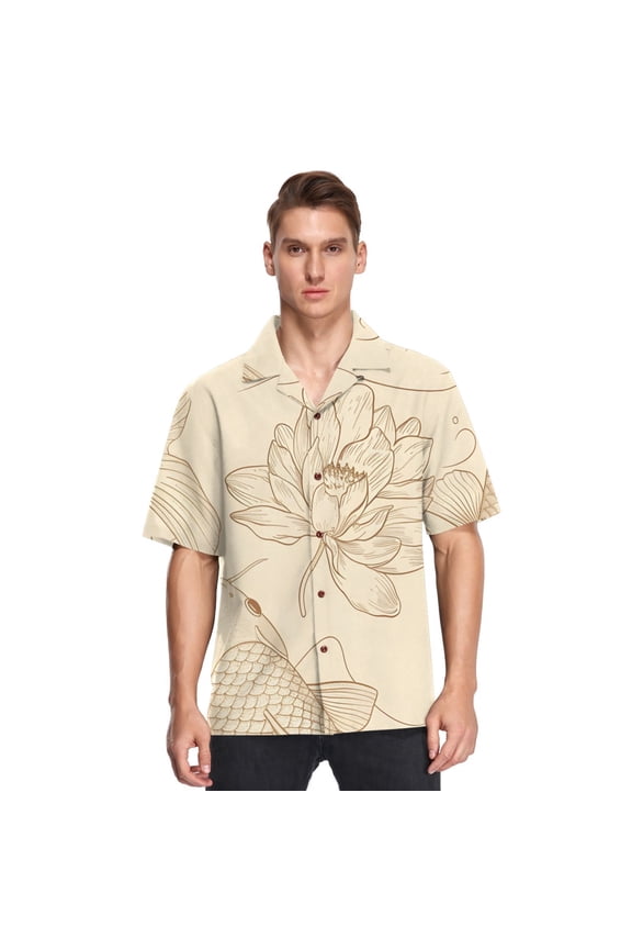 Fish Print Men's Hawaiian Wrinkle Free Button Down Short Sleeve Shirt Casual Shirts Beach Shirts