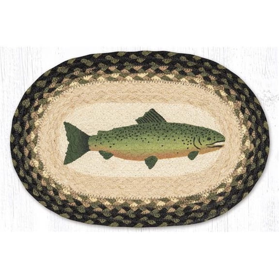 Fish Printed Oval Swatch Rug - Multi-Color - 10 x 15 in. - Natural Jute