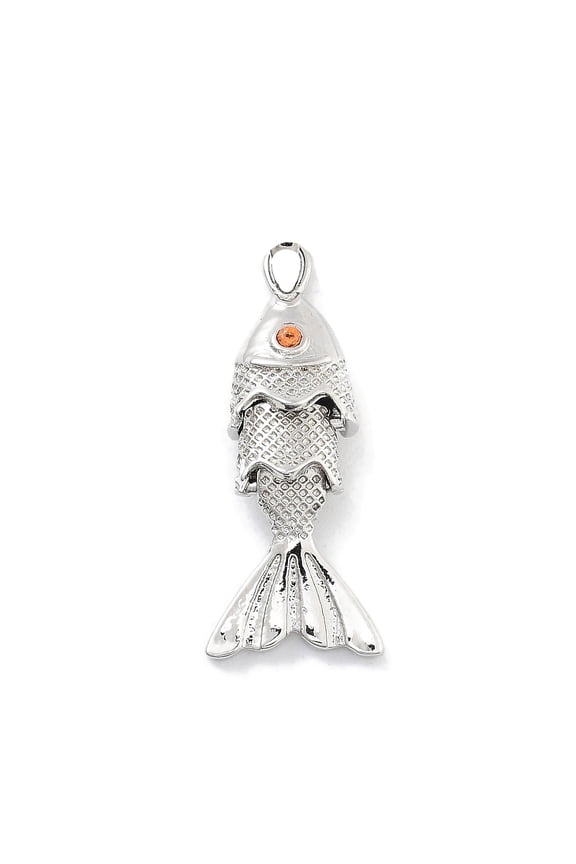 Fish Rack Plating Brass Micro Pave Cubic Zirconia Pendants Lead Free & Cadmium Free Long-Lasting Plated Platinum 22.5x9x5mm Hole: 4x2mm