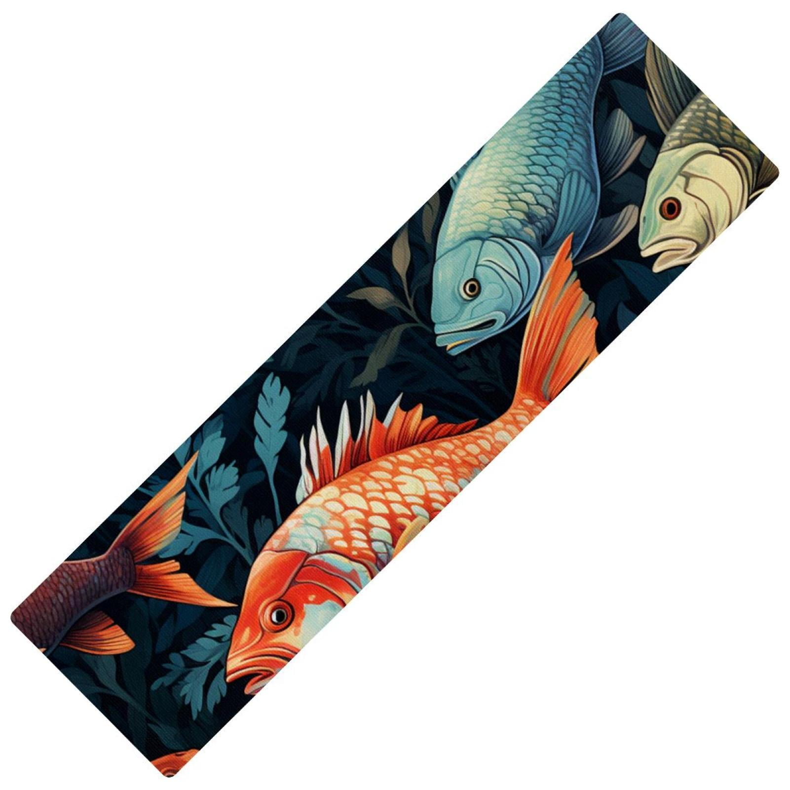 Fish Rectangular Kitchen Runner Rubber Mats, 15.7"x59", Washable, , Absorbent Kitchen Runners