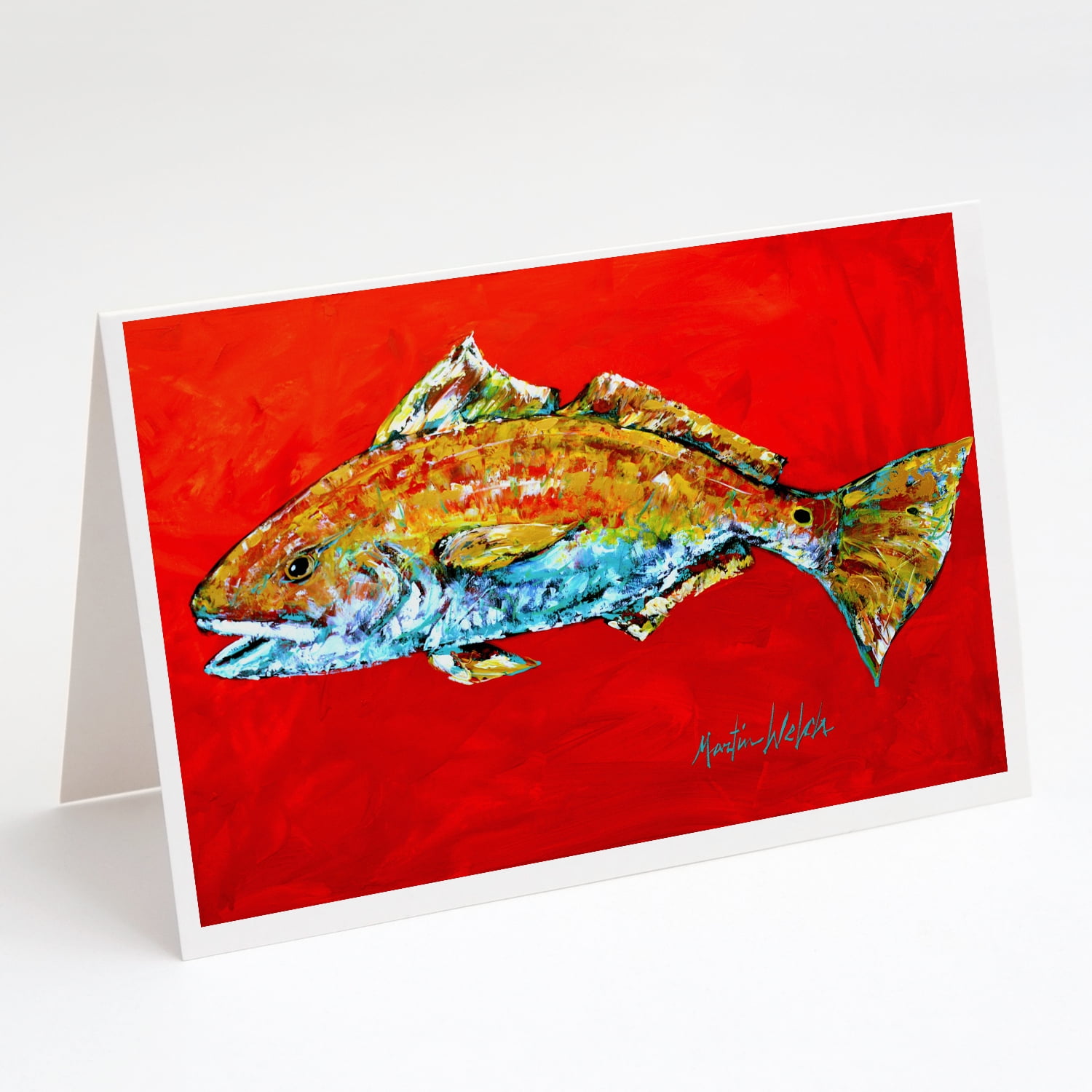 Fish - Red Fish Red Head Greeting Cards Pack of 8 7 in x 5 in
