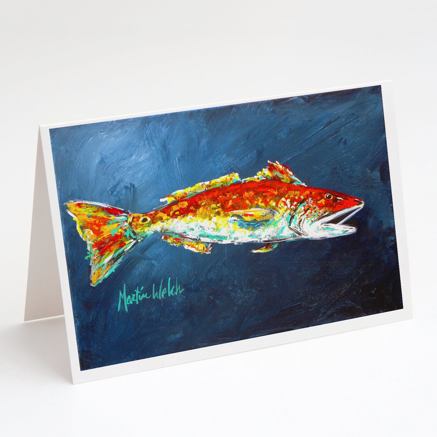 Fish - Red Fish Red for Jarett Greeting Cards Pack of 8 7 in x 5 in