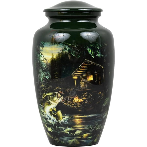 Fish in River Decorative Urn Box Adult Ashes Urn Pet Urn Cat Urn Burial Urn Ashes Keepsake Urn Memorial Urn for Human Ashes Cremation urns Funeral urn Adult Ashes urn Box for 220 Cu/in