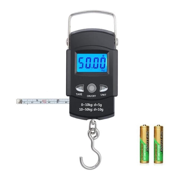 Fish Scale, 50kg/110lb Portable LCD Electronic Hand Scale Travel Hanging with 1m Ruler Tape Precision Steelyard Scales for Fishing
