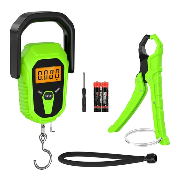Fish Scale, AMIR 110lb/50kg Digital Fish Scale with Fish Gripper 38'' Tape Measure LCD Screen Display Portable Digital Scale for Fishing Luggage Gift for Him Green
