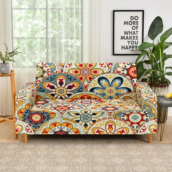 Fish Scale Boho Microfiber Sofa Slipcover, 1-4 Seater Digital Print