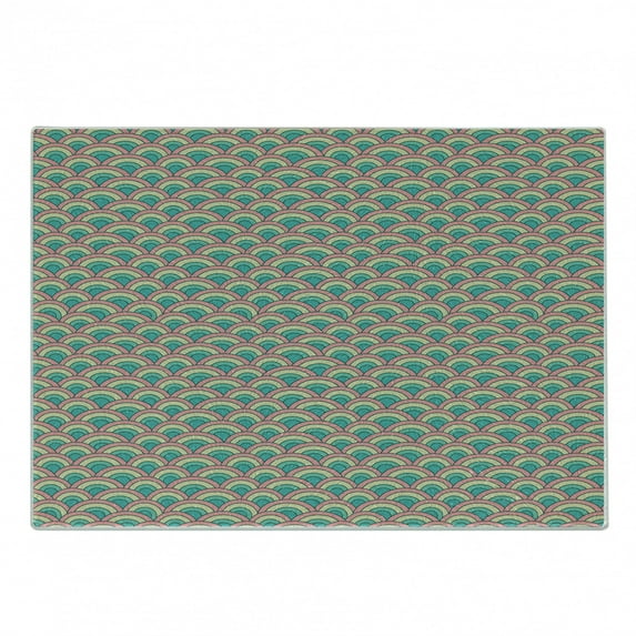 Fish Scale Cutting Board, Abstract Mosaic Grid with Geometric Curves Simplistic, Decorative Tempered Glass Cutting and Serving Board, Small Size, Pale Green Turquoise, by Ambesonne