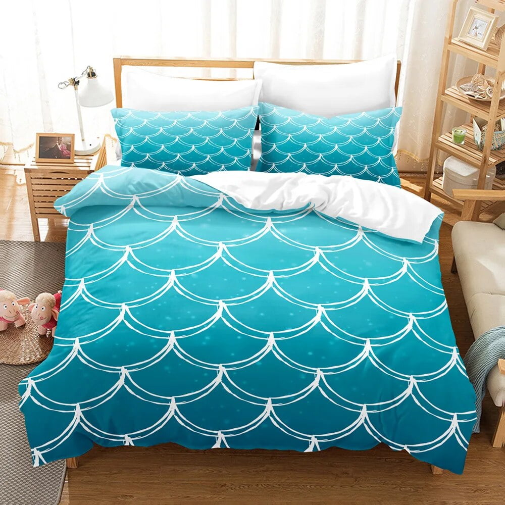 Fish Scale Duvet Cover Set King Size Colourful Mermaid Scales Decor Polyester Bedding Set Cute