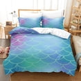 Pink Girly Mermaid Unicorn Teal Scales Pattern Print Duvet Cover Bedding Set