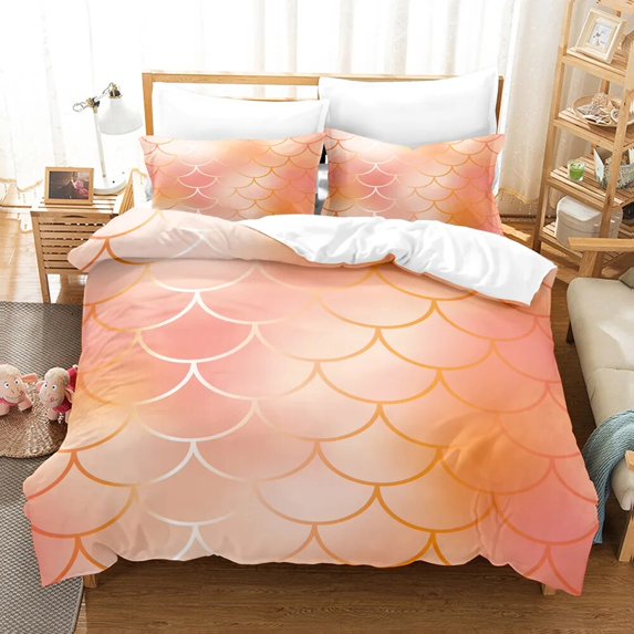 Fish Scale Duvet Cover Set King Size Colourful Mermaid Scales r Polyester Beddi