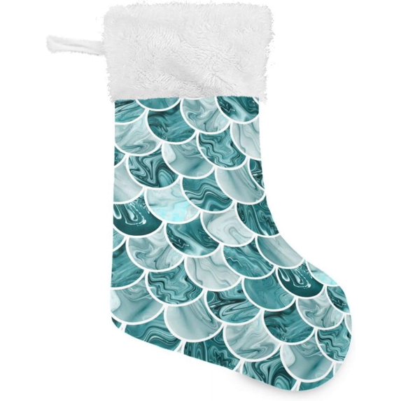 Fish Scale Pattern Christmas Stockings Marble Texture Christmas Presonalized Large Stocking Sock, Set of 2 Xmas Party Winter Decor Candy Bag Family Holiday Gift, 17.7 Inch