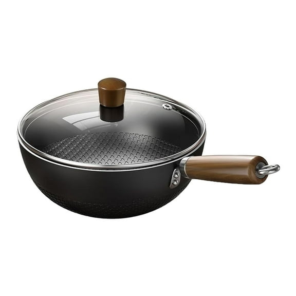 Fish Scale Pattern Flat Bottom Non-Stick Pan, 2025 New Uncoated Non-Stick Household Cooking Pan, Uncoated Iron Pan with Anti-Scalding Wooden Handle 20CM